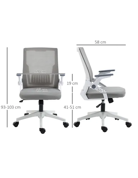 Vinsetto Mesh Office Chair, Desk Chair with Lumbar Support, Flip-up Armrest, Swivel Wheels, Adjustable Height, Grey