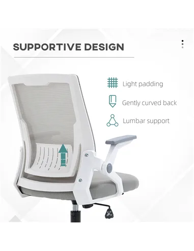 Vinsetto Mesh Office Chair, Desk Chair with Lumbar Support, Flip-up Armrest, Swivel Wheels, Adjustable Height, Grey