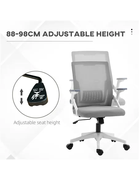 Vinsetto Mesh Office Chair, Desk Chair with Lumbar Support, Flip-up Armrest, Swivel Wheels, Adjustable Height, Grey