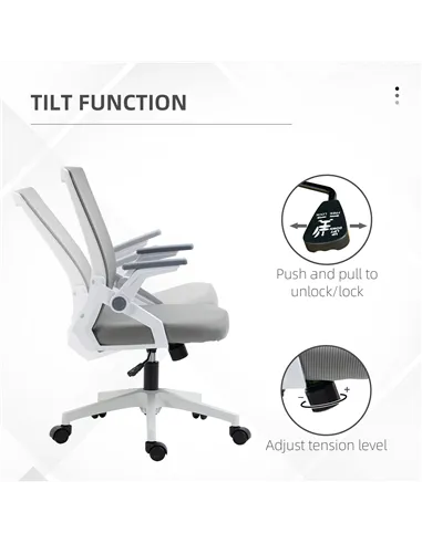 Vinsetto Mesh Office Chair, Desk Chair with Lumbar Support, Flip-up Armrest, Swivel Wheels, Adjustable Height, Grey