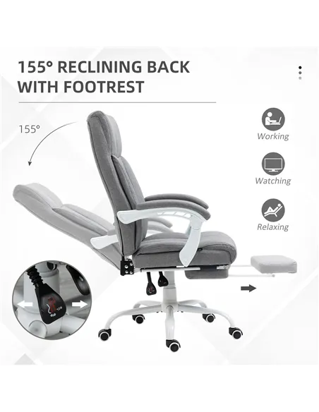 Vinsetto Office Chair, Ergonomic Desk Chair, Fabric Work Study Chair with 155° Reclining Back and Footrest, Adjustable Height an
