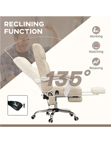 Vinsetto Massage Office Chair, Ergonomic Desk Chair, Comfy Work Study Chair with Heat, Padded Seat, 135° Reclining Back and Foot