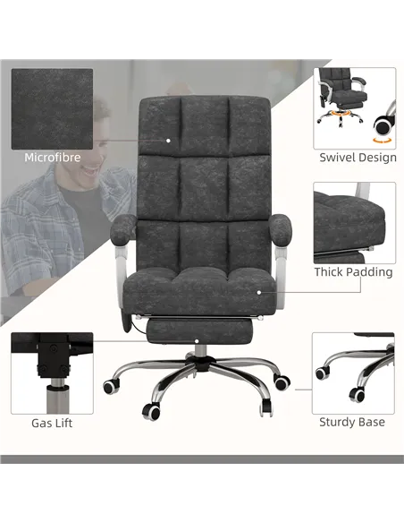 Vinsetto Massage Office Chair, Ergonomic Desk Chair, Comfy Work Study Chair with Heat, Padded Seat, 135° Reclining Back and Foot
