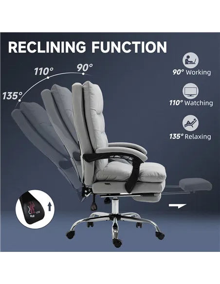 Vinsetto Office Chair with Footrest, Double Padding Ergonomic Desk Chair with 6-Point Vibration Massage and Back Heating, Microf