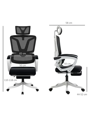 Vinsetto Ergonomic Office Chair, High Back Desk Chair, Reclining Mesh Computer Chair with Adjustable Headrest, Lumbar Support, F