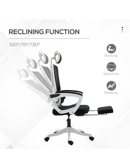 Vinsetto Ergonomic Office Chair, High Back Desk Chair, Reclining Mesh Computer Chair with Adjustable Headrest, Lumbar Support, F