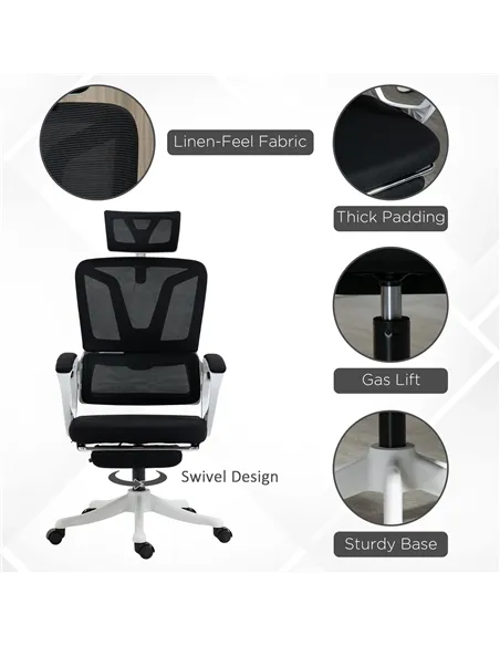 Vinsetto Ergonomic Office Chair, High Back Desk Chair, Reclining Mesh Computer Chair with Adjustable Headrest, Lumbar Support, F