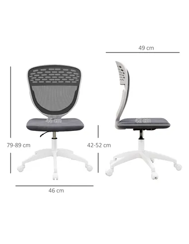 Vinsetto Armless Desk Chair, Mesh Office Chair, Height Adjustable with Swivel Wheels, Grey