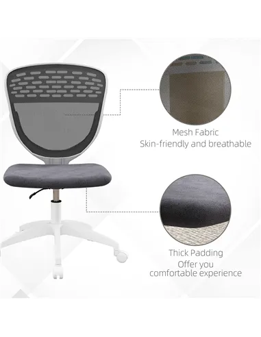 Vinsetto Armless Desk Chair, Mesh Office Chair, Height Adjustable with Swivel Wheels, Grey
