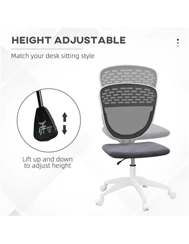 Vinsetto Armless Desk Chair, Mesh Office Chair, Height Adjustable with Swivel Wheels, Grey