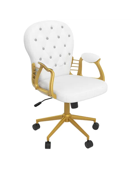 Vinsetto Height Adjustable Home Office Chair, Button Tufted Computer Chair with Padded Armrests and Tilt Function, Cream White