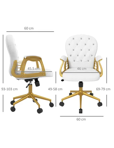 Vinsetto Height Adjustable Home Office Chair, Button Tufted Computer Chair with Padded Armrests and Tilt Function, Cream White