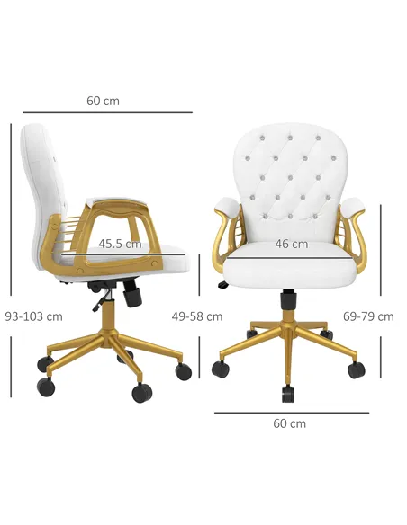 Vinsetto Height Adjustable Home Office Chair, Button Tufted Computer Chair with Padded Armrests and Tilt Function, Cream White