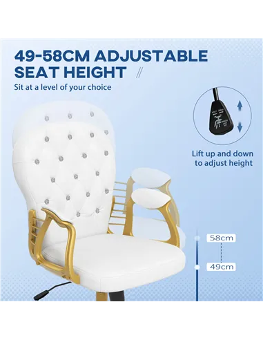Vinsetto Height Adjustable Home Office Chair, Button Tufted Computer Chair with Padded Armrests and Tilt Function, Cream White