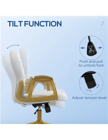 Vinsetto Height Adjustable Home Office Chair, Button Tufted Computer Chair with Padded Armrests and Tilt Function, Cream White