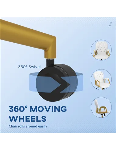 Vinsetto Height Adjustable Home Office Chair, Button Tufted Computer Chair with Padded Armrests and Tilt Function, Cream White