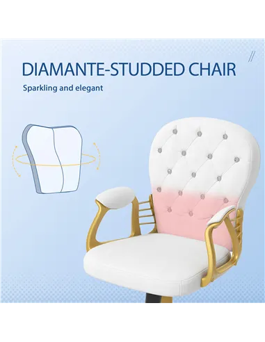 Vinsetto Height Adjustable Home Office Chair, Button Tufted Computer Chair with Padded Armrests and Tilt Function, Cream White