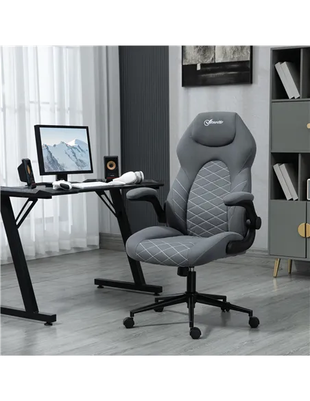 Vinsetto Home Office Desk Chair, Computer Chair with Flip Up Armrests, Swivel Seat and Tilt Function, Dark Grey