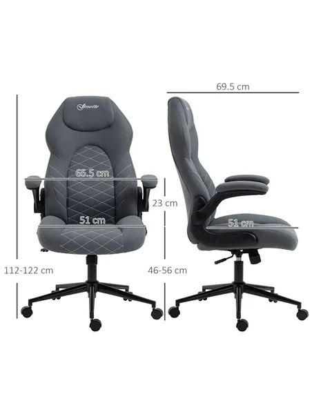 Vinsetto Home Office Desk Chair, Computer Chair with Flip Up Armrests, Swivel Seat and Tilt Function, Dark Grey
