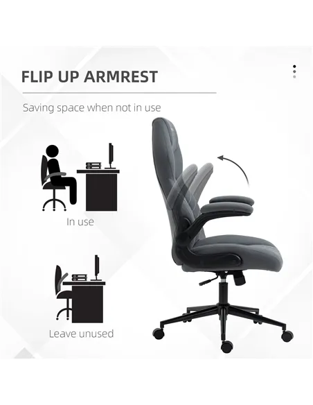 Vinsetto Home Office Desk Chair, Computer Chair with Flip Up Armrests, Swivel Seat and Tilt Function, Dark Grey