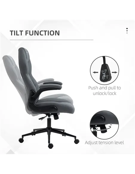 Vinsetto Home Office Desk Chair, Computer Chair with Flip Up Armrests, Swivel Seat and Tilt Function, Dark Grey
