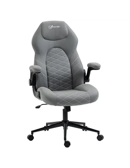 Vinsetto Home Office Desk Chair, Computer Chair with Flip Up Armrests, Swivel Seat and Tilt Function, Light Grey