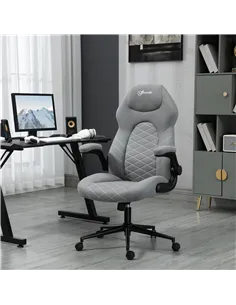 Vinsetto Home Office Desk Chair, Computer Chair with Flip Up Armrests, Swivel Seat and Tilt Function, Light Grey 2