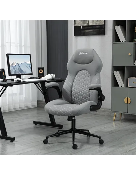 Vinsetto Home Office Desk Chair, Computer Chair with Flip Up Armrests, Swivel Seat and Tilt Function, Light Grey