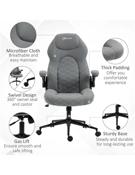 Vinsetto Home Office Desk Chair, Computer Chair with Flip Up Armrests, Swivel Seat and Tilt Function, Light Grey