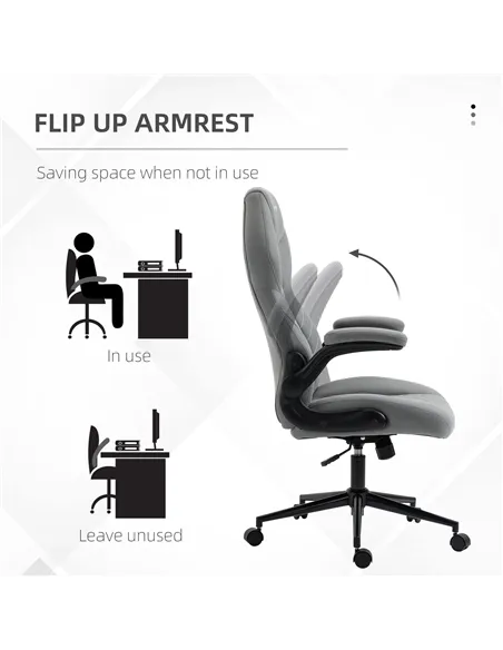 Vinsetto Home Office Desk Chair, Computer Chair with Flip Up Armrests, Swivel Seat and Tilt Function, Light Grey