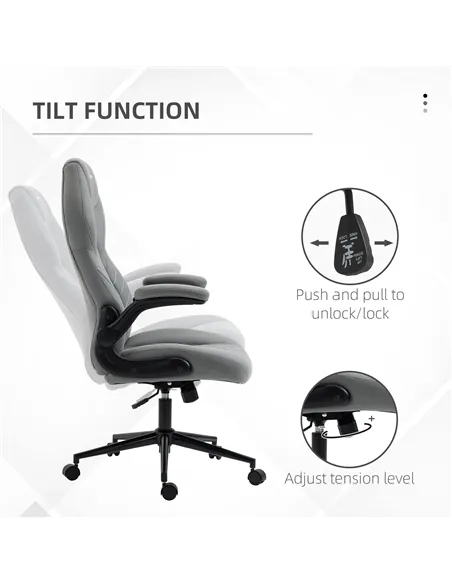 Vinsetto Home Office Desk Chair, Computer Chair with Flip Up Armrests, Swivel Seat and Tilt Function, Light Grey
