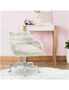 Vinsetto Unicorn Home Office Chair, Height Adjustable Fluffy Desk Chair with Armrests and Swivel Wheels, Colourful 2