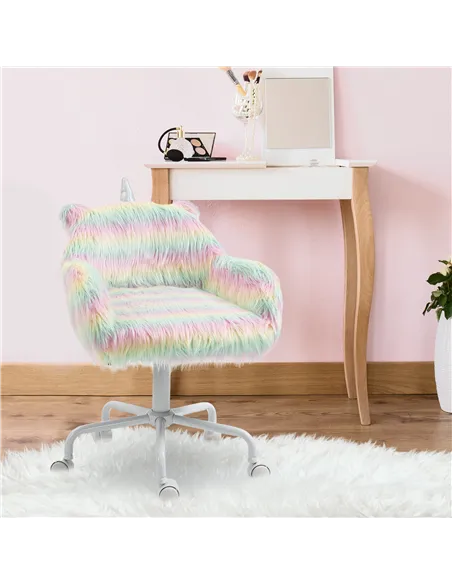 Vinsetto Unicorn Home Office Chair, Height Adjustable Fluffy Desk Chair with Armrests and Swivel Wheels, Colourful