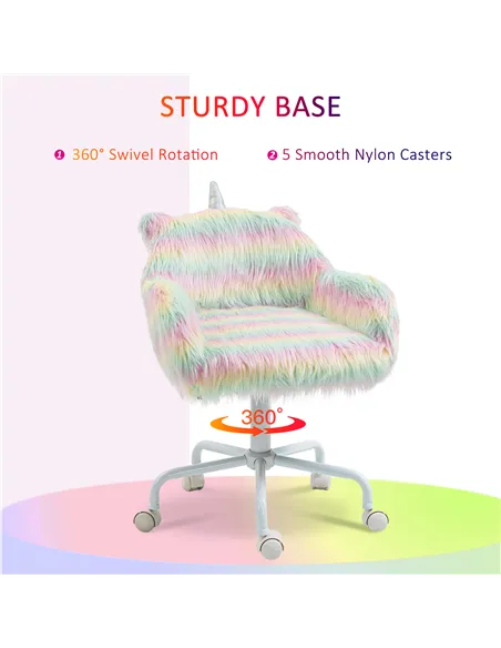 Vinsetto Unicorn Home Office Chair, Height Adjustable Fluffy Desk Chair with Armrests and Swivel Wheels, Colourful