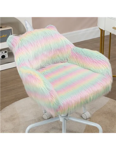 Vinsetto Unicorn Home Office Chair, Height Adjustable Fluffy Desk Chair with Armrests and Swivel Wheels, Colourful