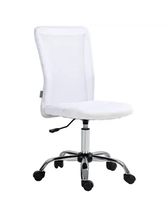 Vinsetto Computer Desk Chair, Mesh Office Chair with Adjustable Height and Swivel Wheels, Armless Study Chair, White