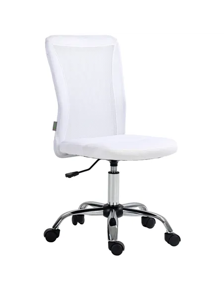 Vinsetto Computer Desk Chair, Mesh Office Chair with Adjustable Height and Swivel Wheels, Armless Study Chair, White