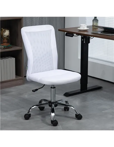 Vinsetto Computer Desk Chair, Mesh Office Chair with Adjustable Height and Swivel Wheels, Armless Study Chair, White