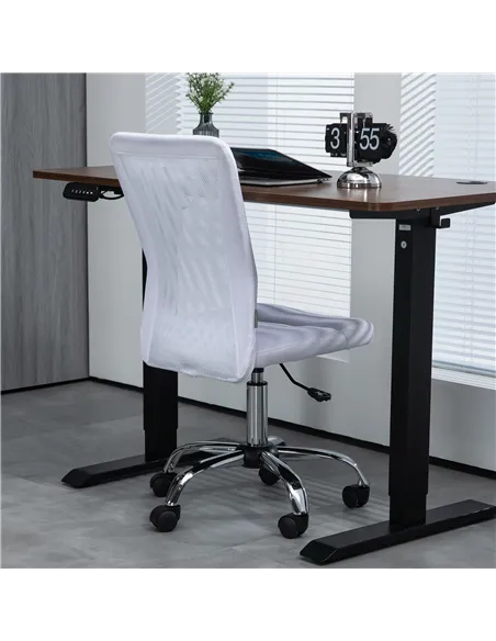 Vinsetto Computer Desk Chair, Mesh Office Chair with Adjustable Height and Swivel Wheels, Armless Study Chair, White