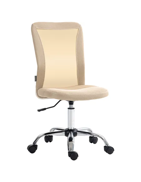 Vinsetto Computer Desk Chair, Mesh Office Chair with Adjustable Height and Swivel Wheels, Armless Study Chair, Beige