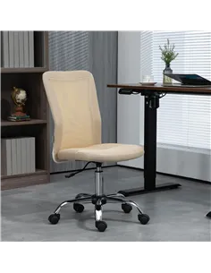 Vinsetto Computer Desk Chair, Mesh Office Chair with Adjustable Height and Swivel Wheels, Armless Study Chair, Beige 2