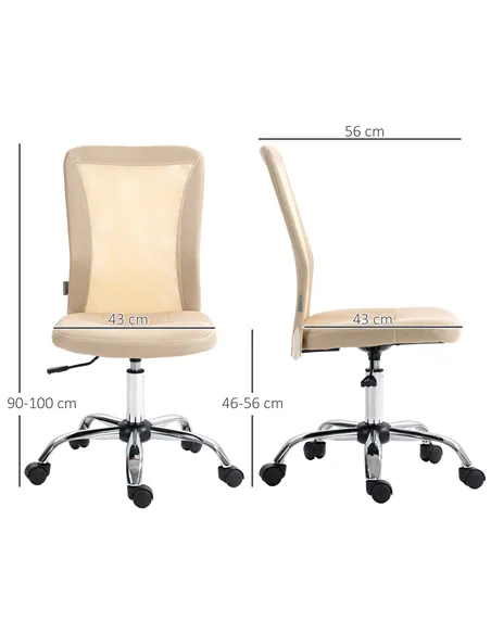 Vinsetto Computer Desk Chair, Mesh Office Chair with Adjustable Height and Swivel Wheels, Armless Study Chair, Beige