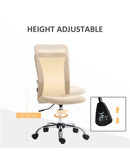 Vinsetto Computer Desk Chair, Mesh Office Chair with Adjustable Height and Swivel Wheels, Armless Study Chair, Beige