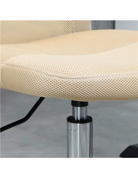 Vinsetto Computer Desk Chair, Mesh Office Chair with Adjustable Height and Swivel Wheels, Armless Study Chair, Beige