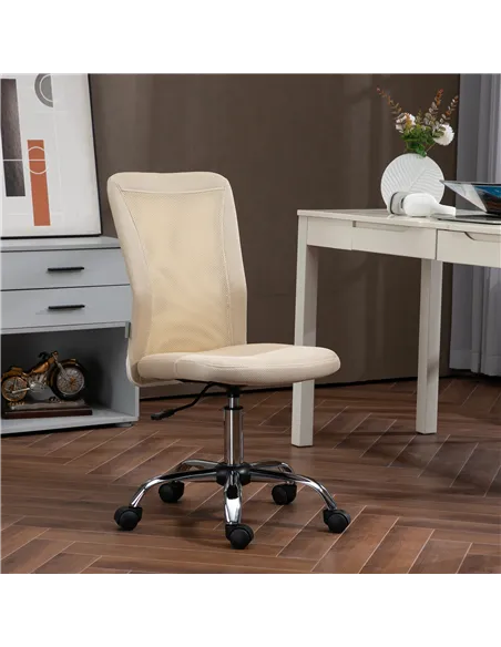 Vinsetto Computer Desk Chair, Mesh Office Chair with Adjustable Height and Swivel Wheels, Armless Study Chair, Beige