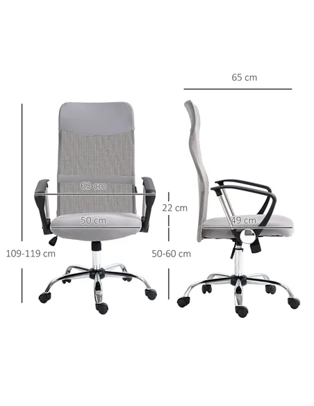 Vinsetto Ergonomic Office Chair Mesh Chair with Adjustable Height Tilt Function Light Grey