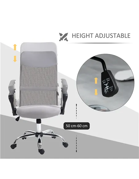 Vinsetto Ergonomic Office Chair Mesh Chair with Adjustable Height Tilt Function Light Grey