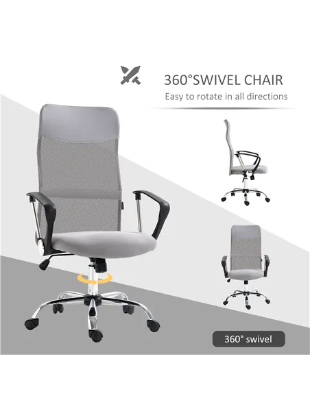 Vinsetto Ergonomic Office Chair Mesh Chair with Adjustable Height Tilt Function Light Grey
