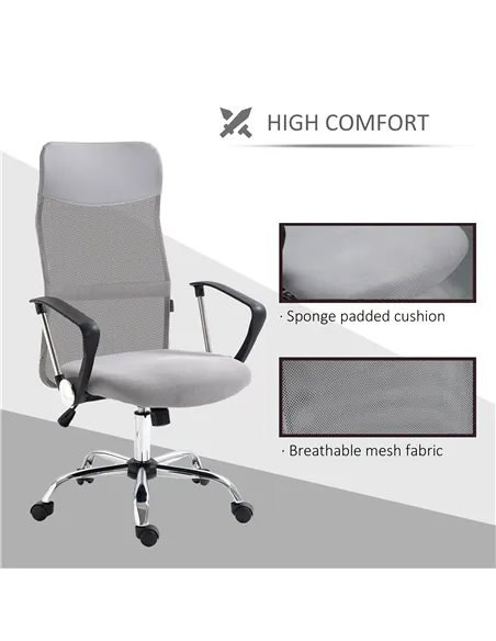Vinsetto Ergonomic Office Chair Mesh Chair with Adjustable Height Tilt Function Light Grey