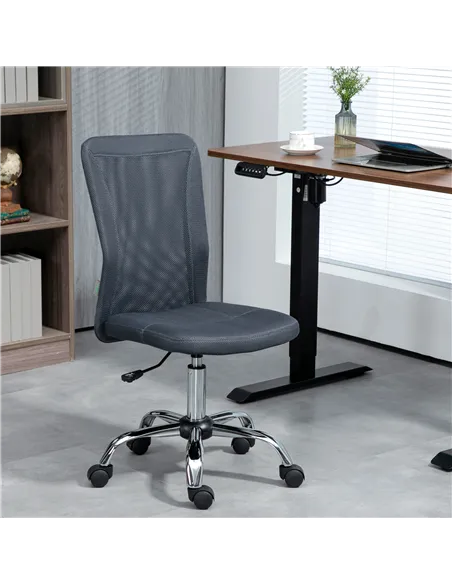 Vinsetto Computer Desk Chair, Mesh Office Chair with Adjustable Height and Swivel Wheels, Armless Study Chair, Dark Grey